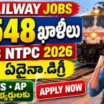 RRB NTPC 2026 notification infographic showing 3,548 graduate vacancies, exam pattern, basic pay of 29,200, and timeline