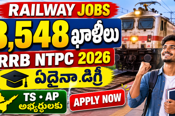 RRB NTPC 2026 notification infographic showing 3,548 graduate vacancies, exam pattern, basic pay of 29,200, and timeline